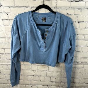 👚✨ BDG Lily Boxy Henley Top - Blue - Size Small